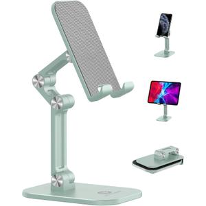 OCYCLONE Phone Stand, Adjustable Height and Angle Foldable Cell Phone Stand Holder for Desk, Taller iPhone Stand Compatible with 4.7"-13" Smartphones iPad Tablet, Light Green