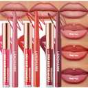 6pcs Hydrating Lip Oils + Lip Liner Pencil Lip Combo Sets, 24H Long-Lasting Lip Kit with Lip Liner and Gloss, Nourishing, Non-Sticky Tinted Stain Lip Gloss Plumping Lip Oil Set for Women(Set B)