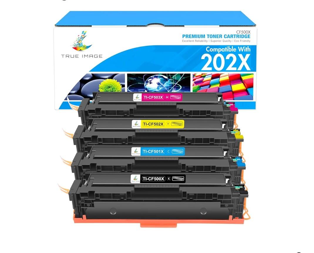 TRUE IMAGE Compatible Toner Cartridge Replacement for HP 202X CF500X CF500A 202A Color Laserjet Pro MFP M281fdw M281cdw M254dw M281fdn 281fdw M254 M281 Toner Printer (Black Cyan Yellow Magenta 4 Pack)