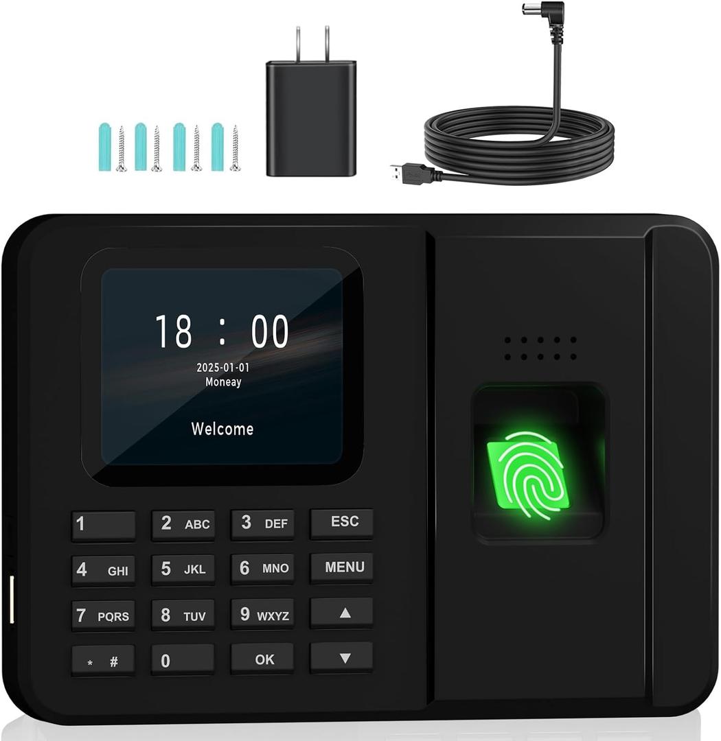 Time Clocks for Employees Small Business, Fingerprint + PIN, Clock in and Out Machine for Employees, No Monthly Fee No Software Required