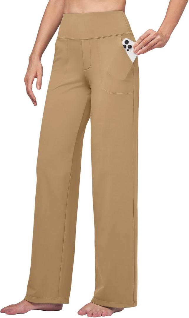 Willit Women's Yoga Pants Wide Leg Dress Work Pants Stretch Casual Pants Slacks with Pockets High Waist 28" 30" 32" (Medium, Deep Khaki)