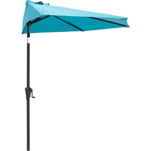 C-Hopetree 9 ft Half Round Outdoor Patio Market Wall Umbrella with Tilt, Aqua Blue