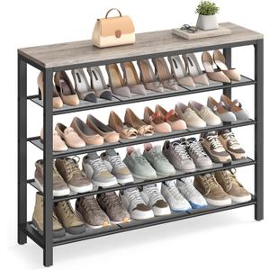 VASAGLE INDESTIC Shoe Rack, Organizer for Closet with 4 Mesh Shelves and Large Top for Bags, Entryway Hallway Shelf, Steel Frame, Industrial, Greige and Black ULBS015B02, 11.8 x 39.4 x 36.4 Inches