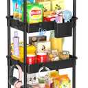 SUNALLY 4 Tier Rolling Utility Cart with Drawer, Storage Organizer Cart with 2 Lockable Wheels, Multifunctional Rolling Storage Cart for Bathroom, Kitchen, Craft, Makeup, Baby Essentials, Black