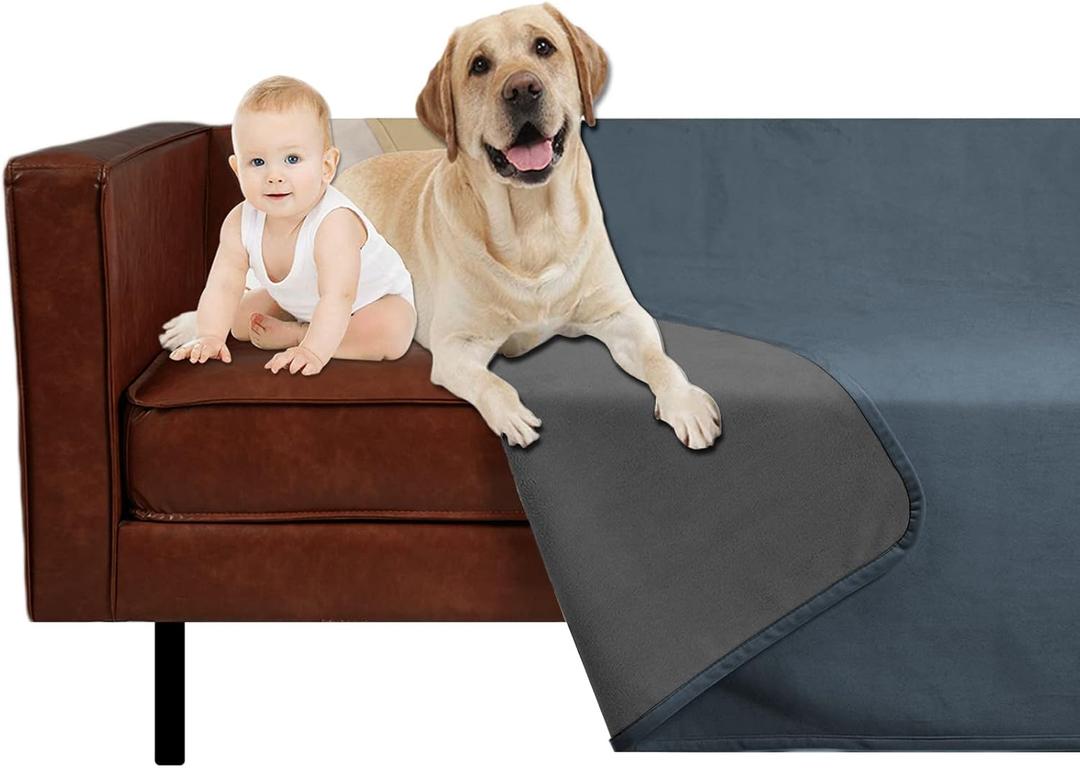 Ameritex Pet Bed Blanket Reversible 100% Waterproof Velvet Super Soft for Sofa and Bed (82x102 Inches, Blue+darkgrey)