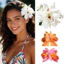 3 PCS Hawaiian Flower Hair Clips for WomenArtificial Flower Clips tropical party decorationsHibiscus Hair Accessories for Wedding Bridal Beach Party - Orchid & Lily