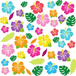 Bulletin Board Decorations, Tropical Classroom Decoration, 49pcs Hawaiian Flowers Decoration Cutouts Set with Glue Points for Summer Hawaii Luau Flamingo Jungle Floral Classroom Party Door Wall Decor (Multi Color)