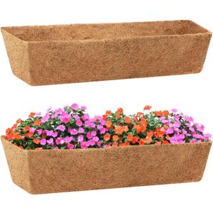 Legigo 2 Pack 24 Inch Square Coco Liners Planter Baskets Liner- Natural Coconut Coir Fiber Liner Replacement, Window Box Liners Trough Coconut Liners for Wall Planter Garden Deck Fence Flower Baskets