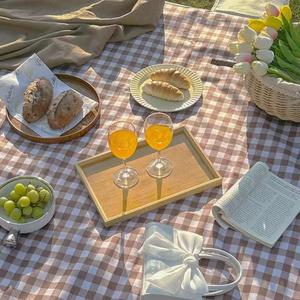 K Y KANGYUN 80x80 in Extra Large Picnic Blanket Outdoor Beach Blankets, Water-Resistant Foldable Sandproof Blankets Cute Picnic Mat for Beach, Camping Grass Lawn Park Mats (Tan Gingham) (Light Brown)