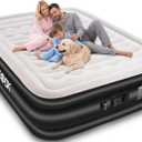 Air Mattress Queen with Built in Pump,Comfortable Waterproof Flocked Surface Inflatable Mattress for Temporary Family Stays and Travel,16-Inch Blow Up Mattress Inflates in 3 Minutes