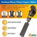 FixNZip Medium Black Nickel Zipper Repair Kit | Universal No-Sew Slider Replacement for Jackets, Sleeping Bags, Tents, and Duffel Bags | Instant and Reusable Zipper Repair Tool | Sizes 5-7
