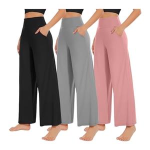 NEW YOUNG 3 Pack Women's Wide Leg Pants with Pockets High Waist Loose Sweatpants Casual Lounge Yoga Workout Palazzo M