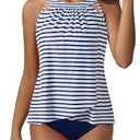SUUKSESS Women Slimming Top (Navy Blue Striped,L)