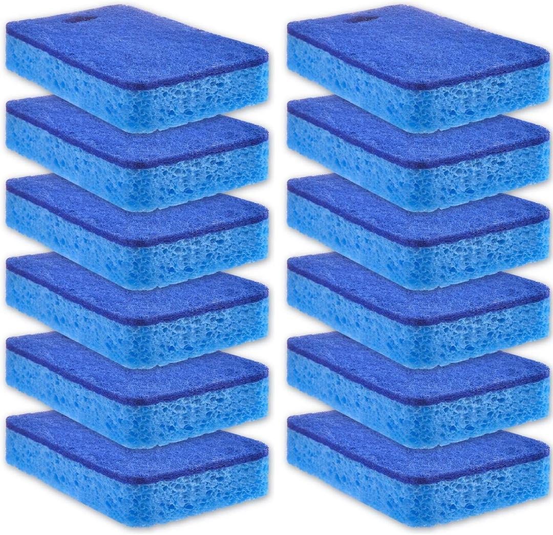METUUTER 12-Count Scrub Sponges Kitchen Sponge Heavy Duty, Cellulose Sponges with Scouring Pads Dual-Sided for Kitchen and Household Use (Square-Blue)