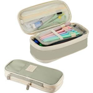 Sonuimy Large Capacity Pencil Case Pouch with Zipper, Portable Aesthetic Cute Big Capacity Pencil Cases Pen Office Travel Stationery Makeup Bag, Desk Organizer for College Adults Women Men-Khaki