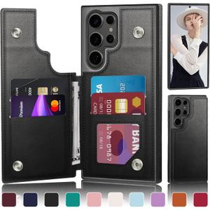 DJDUCK Designed for Samsung Galaxy S25 Ultra Case Wallet with Card Holder, [Magnetic Clasp Cover] [RFID Blocking Leather Protection] Shockproof Women Men Cases for Samsung S25 Ultra Black