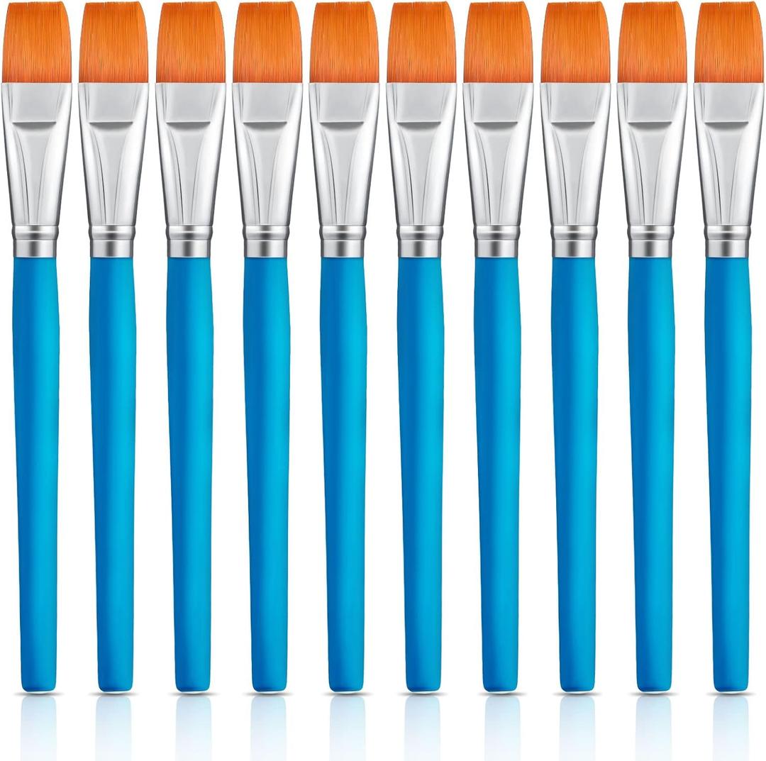 Zonon 10 Pcs 3/4 Inch Flat Paint Brushes Acrylic Painting Craft Accessories Small Watercolor Paint Brushes Bulk for Adult Artist Detail Oil Canvas Face(8.1 x 0.9 x 3/4 Inch,Sky Blue)