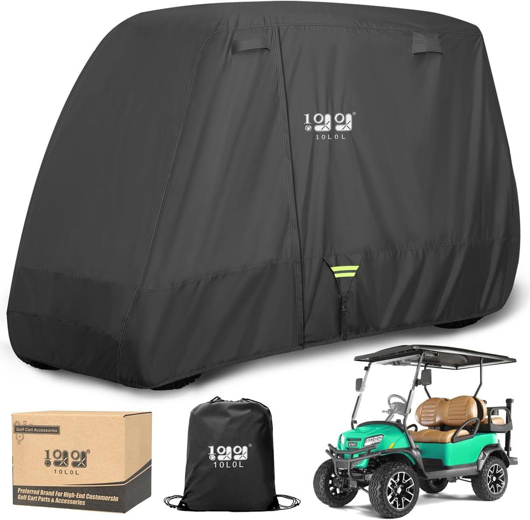 10L0L Heavy Duty 650D Golf Cart Cover for 2/4/6 Passengers EZGO, Club Car and Yamaha, All Weather Outdoor Protection Weatherproof (Black)