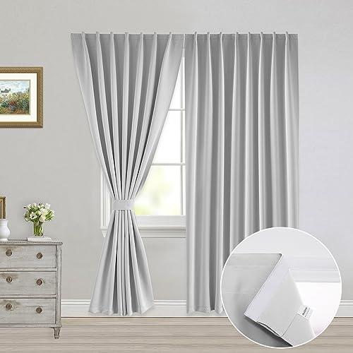 Muamar No Drill Blackout Curtain, Easy Install Window Curtain Panels, Portable Bedroom Curtains 2 Panel Sets, Light Blocking Shades for Window (Greyish White, 54" W x100" L)