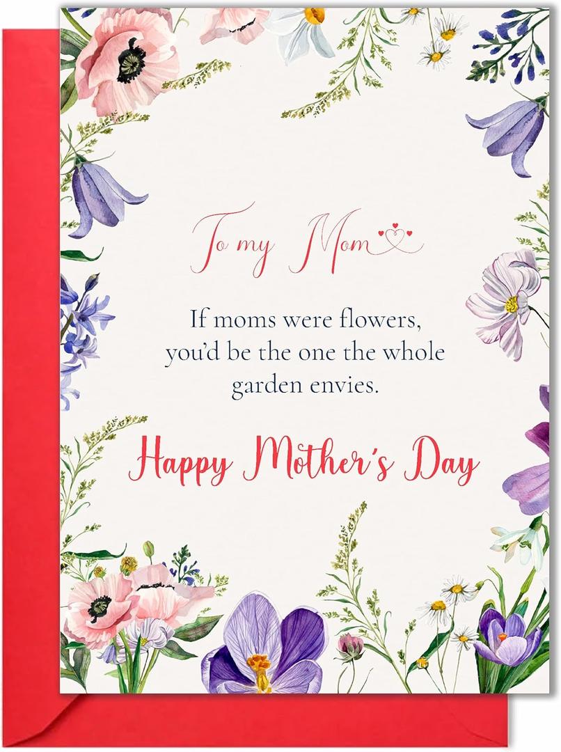 2 x Mothers Day Card for Mom Floral Happy Mothers Day Card with Envelope from Son, Daughter Sentimental Greeting Card, Folded 5x7 Inch