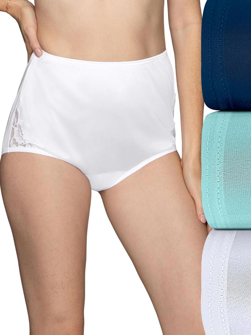 Vanity Fair Women's Perfectly Yours Traditional Nylon Brief Panties, Lace-3 Pack-Navy/ Azure/ White, 9