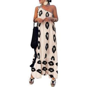 PRETTYGARDEN Women's 2026 Summer One Shoulder Maxi Dress Printed Flowy Boho Long Sundresses Spring Beach Vacation Clothes (XXXL)