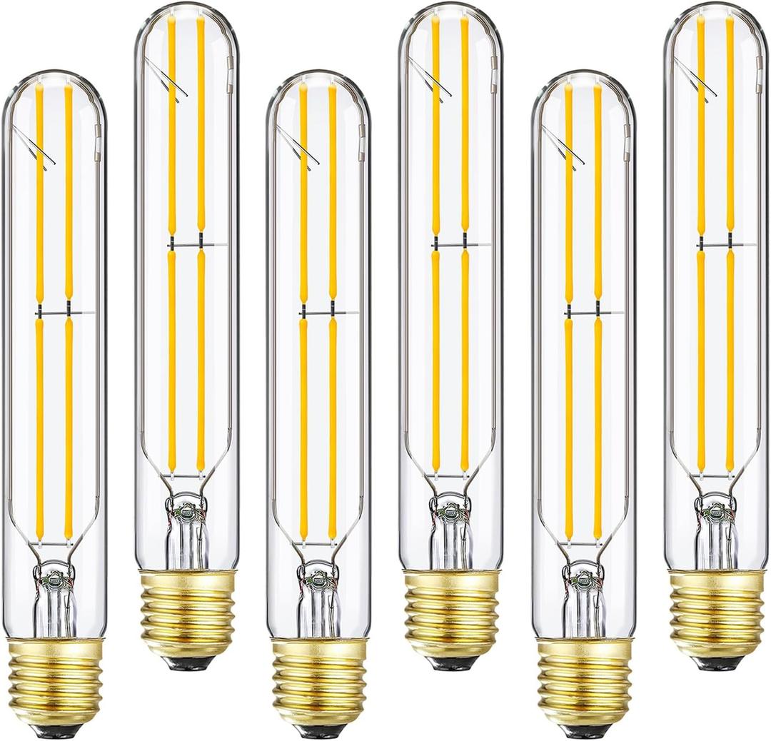 7.3 Inch E26 T10 Led Bulb 60 watt 3000k Soft White Edison Bulbs,6W E26 Long Light Bulb Tubular Light Bulb T10 Bulb T9 for Rustic Pendant,Industrial Pipe,Wall Sconces 6 Pack