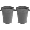 Amazon Basics Heavy Duty Sturdy Round Trash Can, 32 Gallon, Grey, Pack of 2