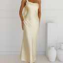2026 Satin One Shoulder Maxi Dress for Women Summer Silk Formal Elegant Backless Ruffle Sleeveless Wedding Guest Dresses (Yellow, M)