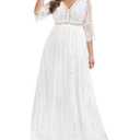 Plus Size Wedding Dress Boho - Maxi Bridal Shower Bohemian Formal Lace Long Dresses, 14 Plus