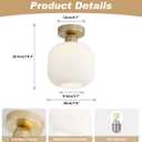 KCO Lighting Mid Century Modern Antique Brass Flush Mount Ceiling Light Brushed Gold Milk Glass Semi Flush Mount Ceiling Light Farmhouse Hallway Globe Ceiling Light Fixture, 10.4 inches x 7.8 inches