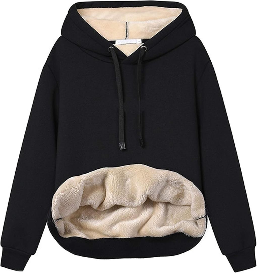 Yeokou Women's Winter Hoodies Pullover Sherpa Fleece Warm Heavyweight Sweatshirt(#1Black-S)
