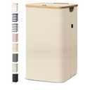 BALEINE Laundry Hamper with Lid, Tall Laundry Baskets with Bamboo Pull Handles, Large Laundry Bin with Internal Support (26 Gal/100L, Beige)