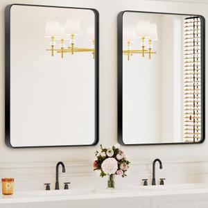 Bathroom Mirrors for Over Sink,2Pcs 24x36Inch Vanity Mirrors for Wall,Black Metal Frame Rectangle Mirrors for Bathroom,Farmhouse,Restroom,Hangs Horizontally or Vertically