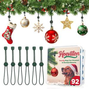 92 PCS Adjustable Christmas Ornament Hooks, Hoevaton Non-Slip Hanger Hooks for Hanging Small & Large Heavy Ornaments, Xmas Ornament Hanging Hooks for Holiday Tree Decorations (Green, 92 Count)