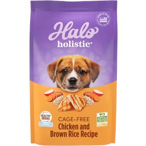 Halo Holistic Puppy Food, Cage Free Chicken & Brown Rice Recipe, Healthy Grains Dry Dog Food, Complete Digestive Health, 10 lb Bag, Best By 01, 07, 2026