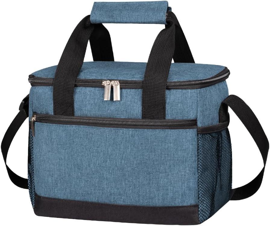iknoe Large Foldable Cooler Bag, 8.5L Insulated Lunch Bag, Leakproof Lunch Cooler Tote with Multi-Bag Design Suitable for Beach, Picnic and Office Use, Blue 15-Can (Medium)