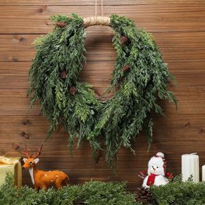 Dingion Large Cedar Christmas Wreath for Front Door with Burlap, Greenery Artificial 18 Inches Xmas Wreath for Holiday Farmhouse Rustic Indoor Outdoor Window Fireplace Wall Hanging Home Decoration
