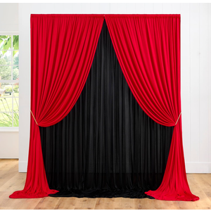 10ft x 10ft Wrinkle Free Backdrop Curtain Red&Black Backdrop Curtain for Parties, Polyester Photography Backdrop Drapes for Birthday Party Graduation Decoration