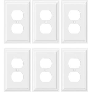 6-Pack Duplex Outlet Cover, Natural Bamboo Fiber Switch Plates and Outlet Covers, White Decorative Wall Plates for Electrical Outlets, 1 Gang Receptacle Cover, Corrosion Resistant