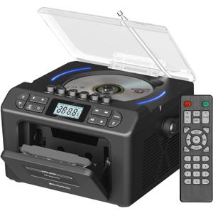 Retekess TR642 CD Player Boombox, CD Cassette Player AM/FM Radio, LED Ambient Lighting, 15H Long-Lasting, Dual-Speaker Stereo, Sleep Timer, USB/TF/AUX/Remote Control, Boomboxes for Home, Kids, Gifts