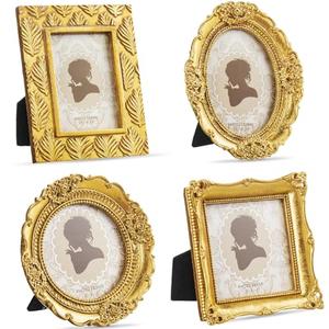 Vicenpal 5 Pcs Small Gold Picture Frames Vintage Mini Photo Frames Oval Baroque Antique Ornate Decor Rectangle for Gallery Hotel Wall Jewelry Photo Tabletop Display, 2.5x3.5 Inch, 3x3 Inch(Relief)