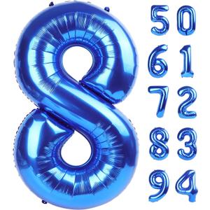 Navy Blue 8 Balloon, Number Balloon 40 Inch, Blue Birthday Decorations, 8 18 28 38 80 Birthday Balloons, 8th Party Supplies, Number 8 Balloon