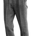 Men's High Waisted Tweed Dress Pants Pleated Front Vintage Wool Trousers Grey L