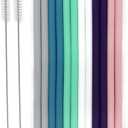 Senneny Set of 12 Silicone Drinking Straws for 30oz and 20oz - Reusable Silicone Straws BPA Free Extra Long with Cleaning Brushes- 12 Straight- 6mm Diameter