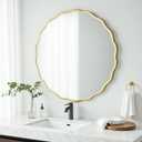 H HOMEWINS Gold Round Mirror for Wall 18 Inch Gold Circle Wavy Bathroom Farmhouse Vanity Wood Large Irregular Mirror for Bedroom,Entryway,Living Room