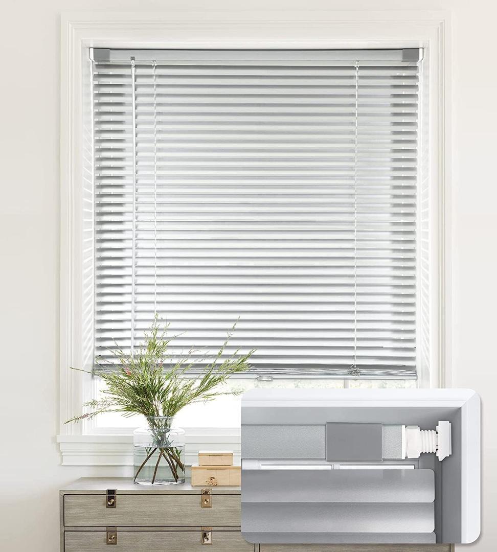LazBlinds No Tools-No Drill 1" Aluminum Mini Blinds, Cordless Blinds for Indoor Windows, Light Filtering Horizontal Blinds and Shades for Window Size 48'' W x 48'' H, Silver Grey (No Drill-silver Grey)