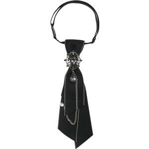 Pretied Crystal Neck Tie for Women with Chain for Daily Casual Work | Multi-Use Removable Crystal Chain Accent, Adjustable Neck Size, Ideal for Parties Interviews Proms, Polyester Blend Fabric (Black)