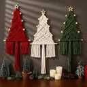 HunnmingRe Large Macrame Christmas Tree 3 Set Macrame Christmas Wall Decoration Hanging Ornaments Boho Wall Decor for Party Supplies(White, Red, and Green)