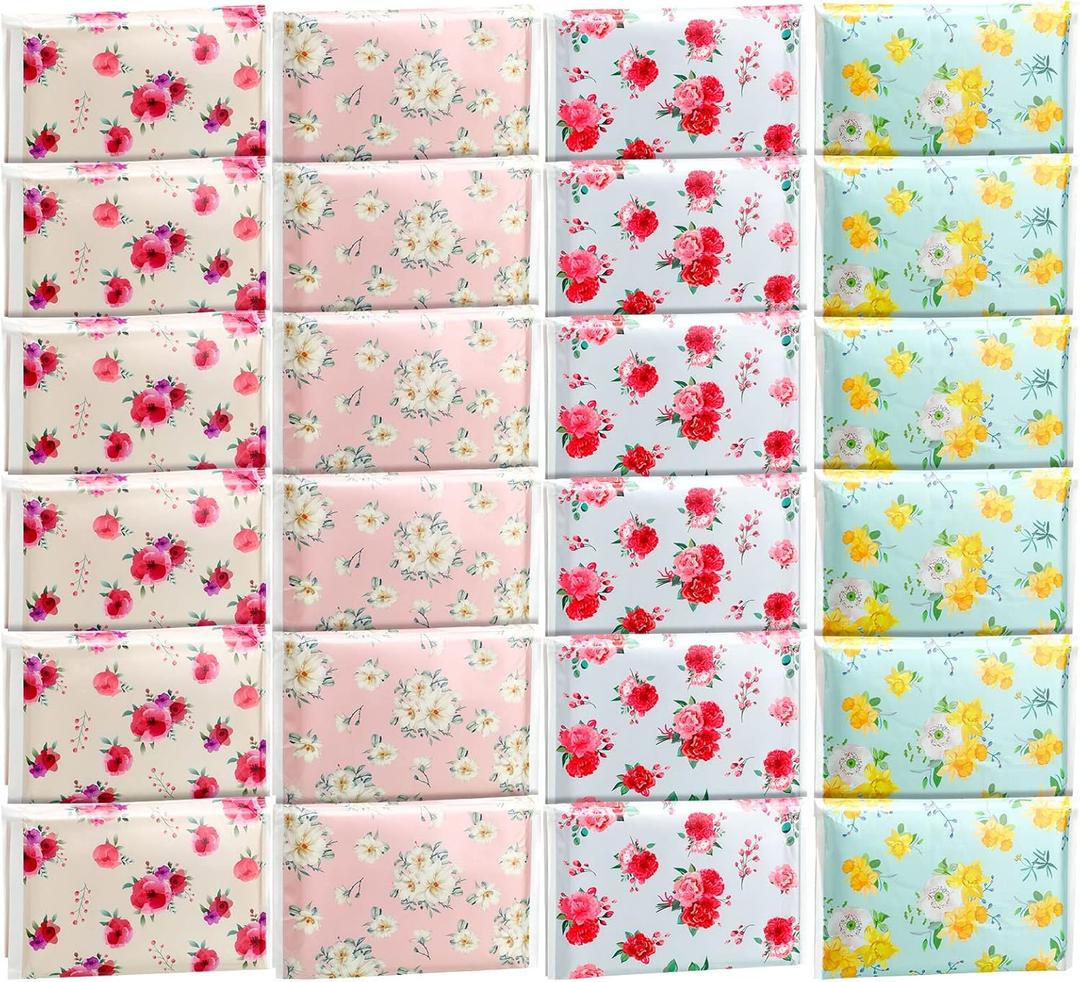 Tinlade 24 Packs Travel Size Tissue Pocket Slim Pack Facial 3 Ply Wallet Size Pocket Tissues for Travel Wedding Party Favors, 10 Sheets Each, 4 Styles(Floral)